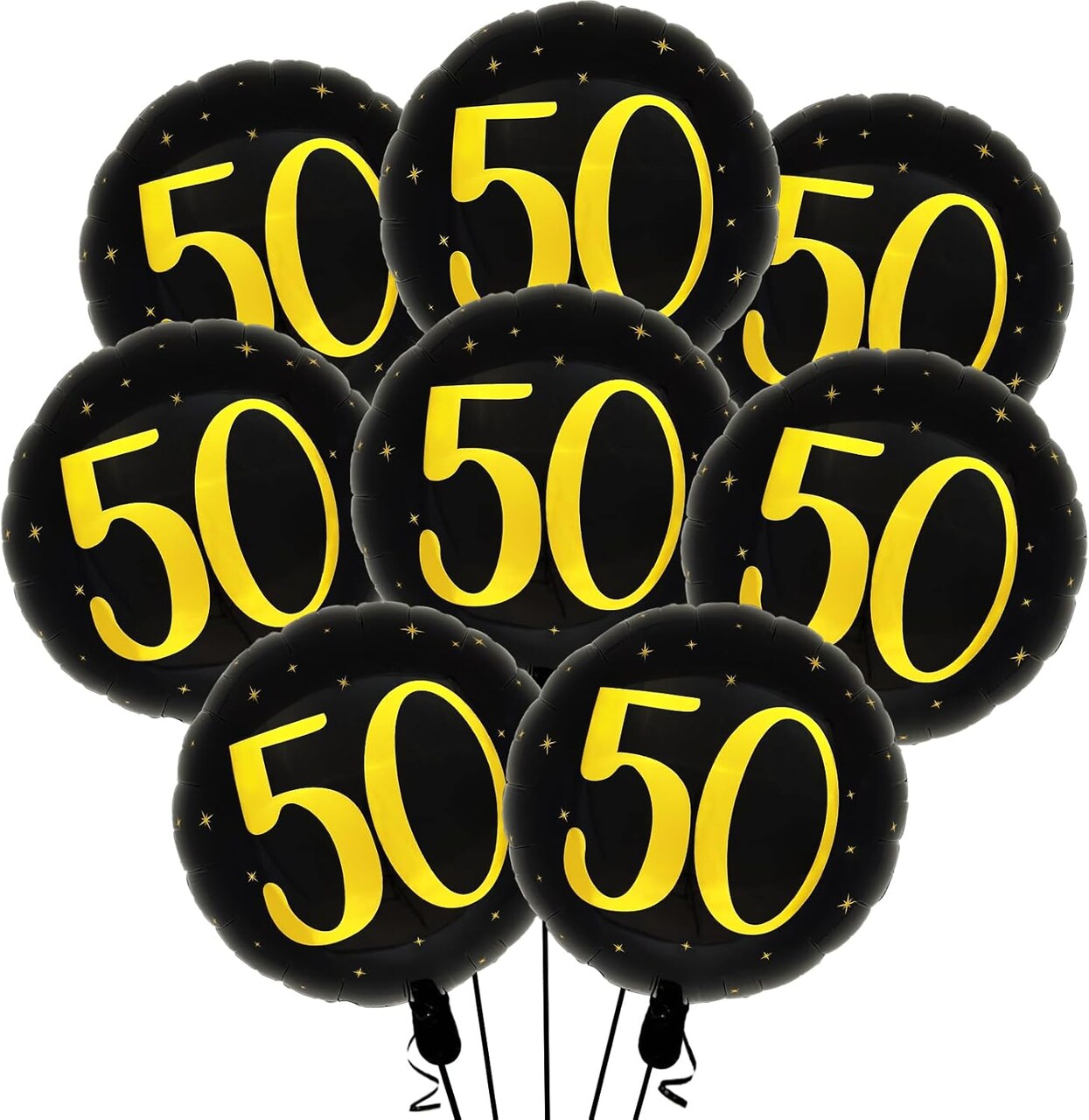 50th Birthday Balloons for Men – Black and Gold Foil Number 50, 8-Pack for Anniversary and Birthday Party Decorations (Black and Gold)